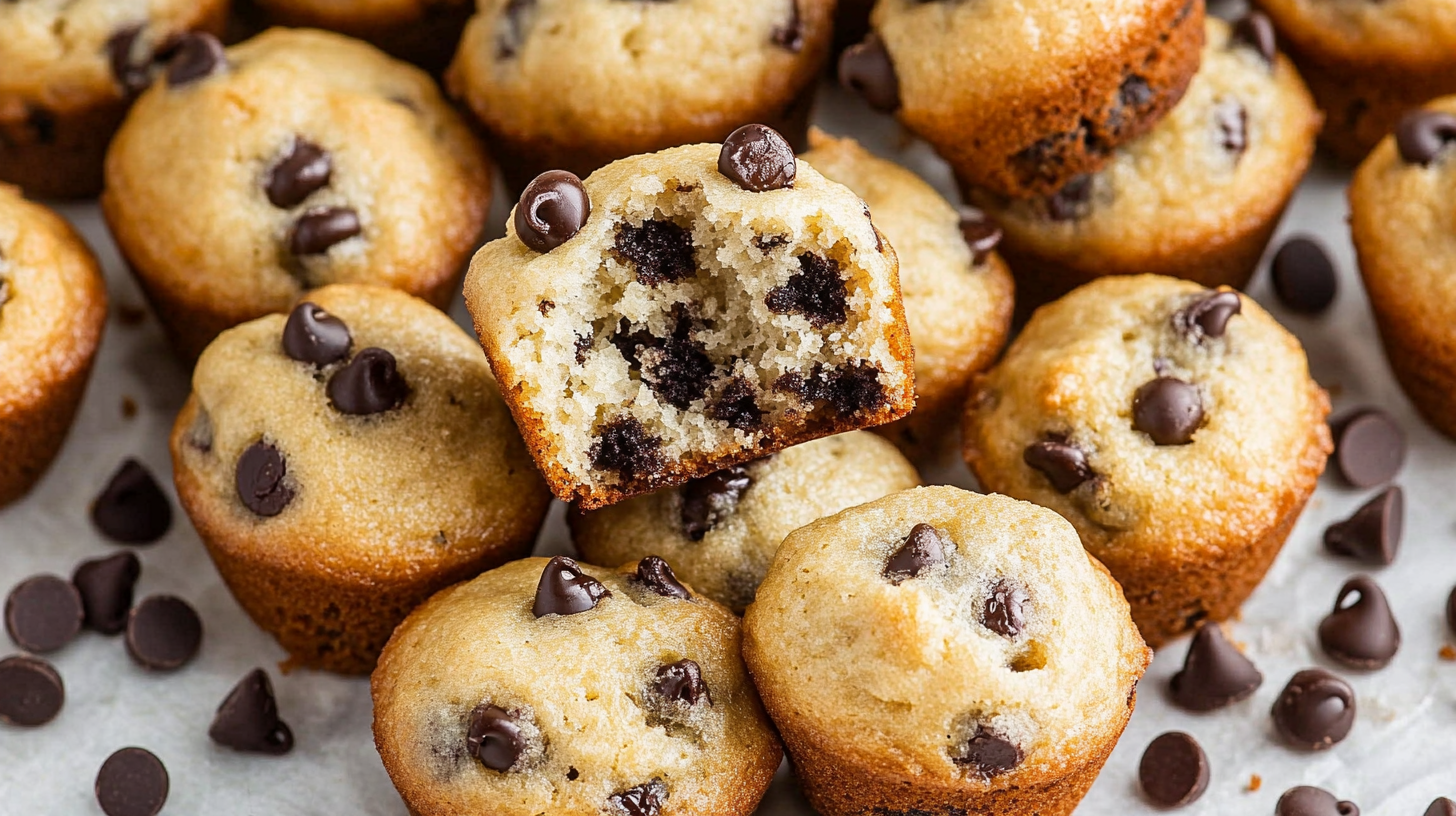 Fluffy and moist mini chocolate chip muffins with rich, melty chocolate chips in every bite, perfect for breakfast, snacks, or dessert, loved by all ages and easy to make.